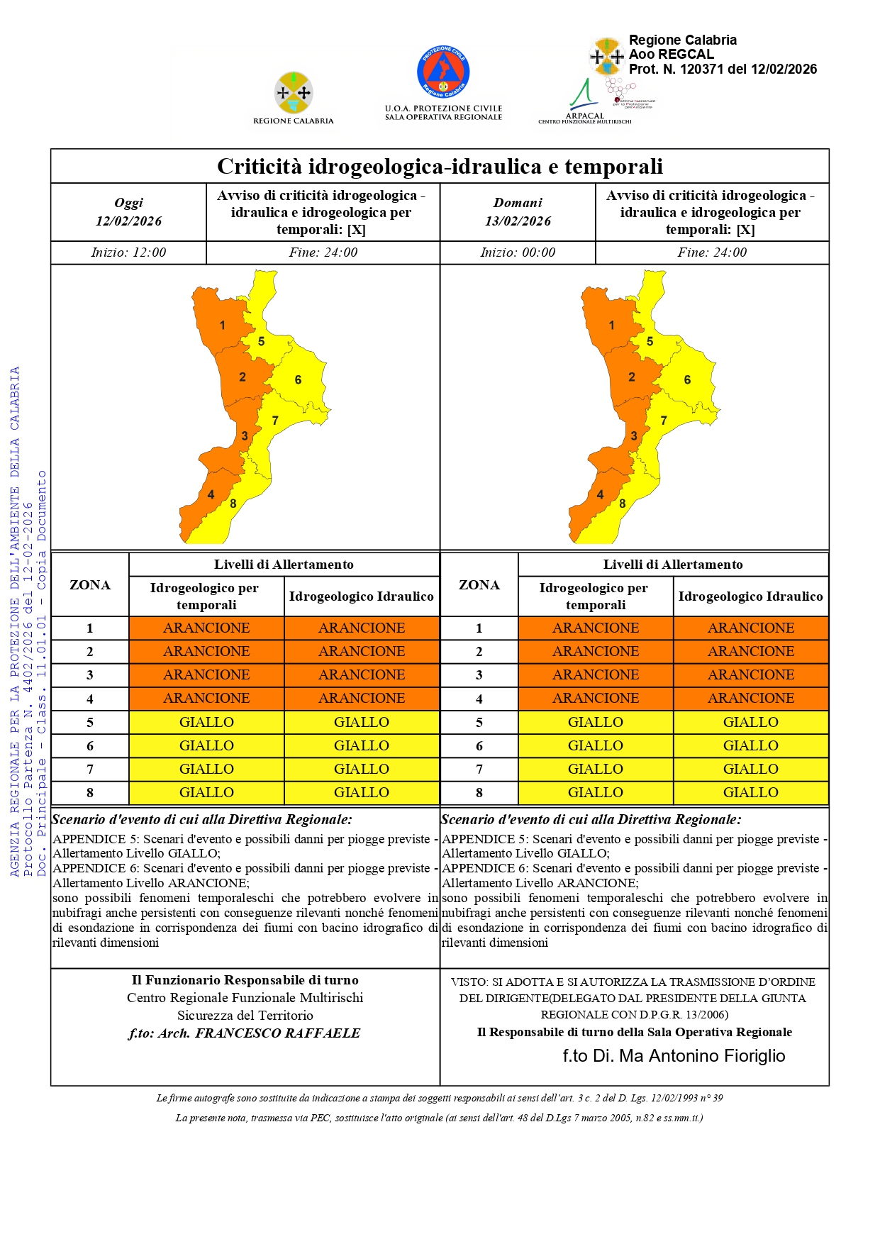 AVVISO DI ALLERTA METEO ARANCIONE - DOMANI  13 FEBBRAIO 2026 – RACCOMANDAZIONI
